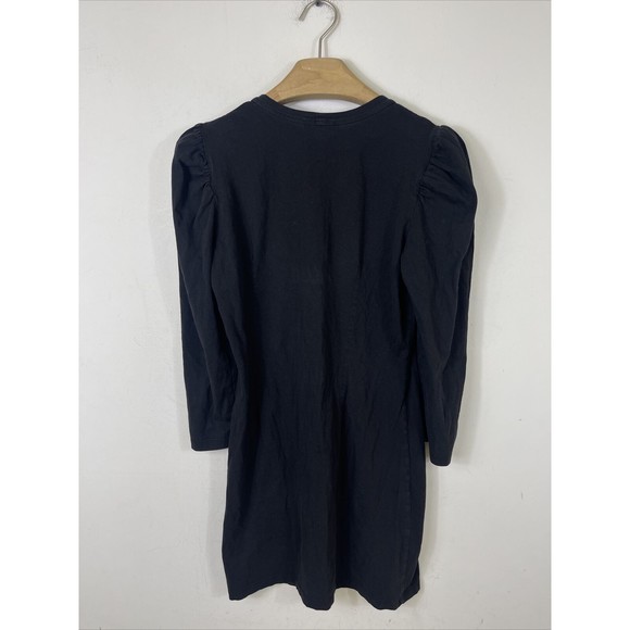 A.L.C. ALC Dress Long Sleeve Crew Neck ALine Gathered Sleeve Cotton Black Small - Picture 5 of 8